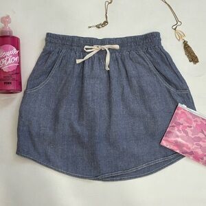 dELiA*s 100% Cotton Denim Chambray Skirt, Elastic, Drawstring, Juniors Small